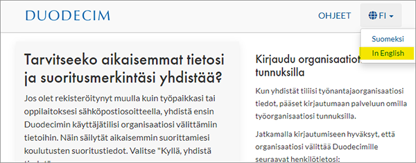 Duodecim login page in Finnish.