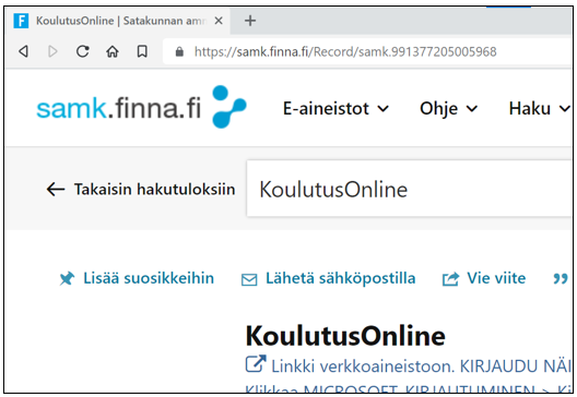 KoulutusOnline link on SAMK-Finna.